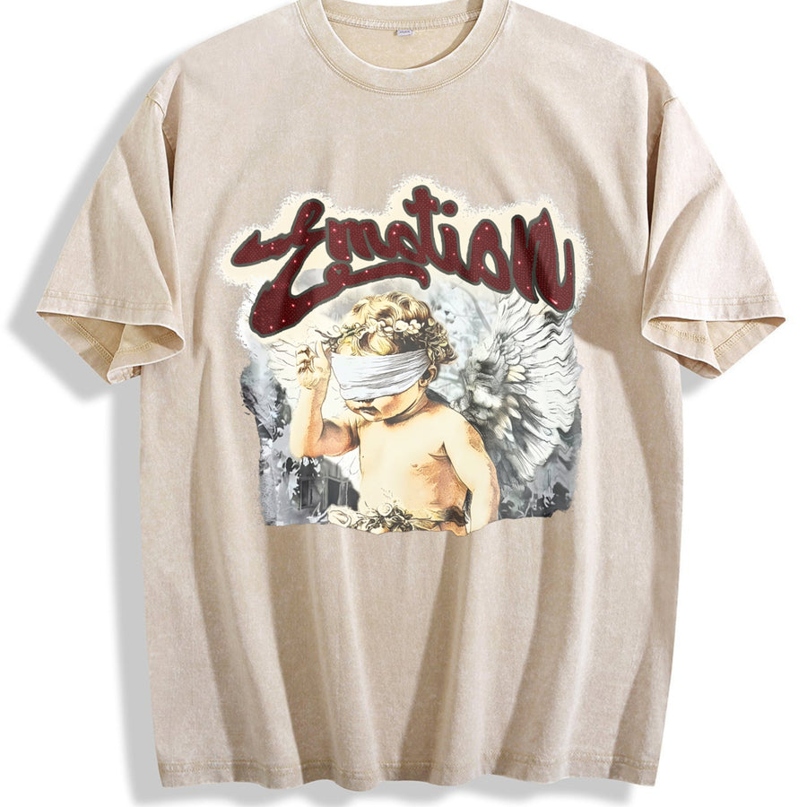 Cherub Emotion Rhinestone Tank Vintage Washed T-Shirt in Beige