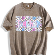 Coquette Teacher Preppy Floral Teacher Vintage Washed T-Shirt in Brown