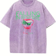 Retro Falling in Reverse Lips band Rock Band Heavy vintage washed oversized T-shirt in Purple