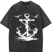 Anchor & Seagull Tank Vintage Washed T-Shirt in Black