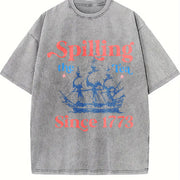 Spilling the Tea Since 1773 USA Patriotic Vintage Washed T-Shirt in Gray