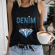 Denim and Diamonds Women's Color Cotton Tank Top in Black