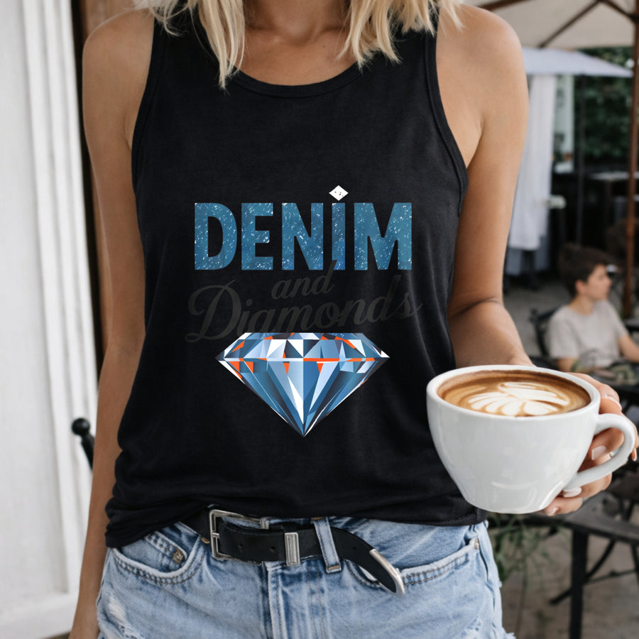 Denim and Diamonds Women's Color Cotton Tank Top in Black