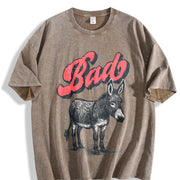 Bad Ass Donkey Retro 90s Vintage Washed T-Shirt in Brown