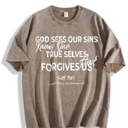 Saint Tears Faith Over Fear Vintage Washed T-Shirt in Brown