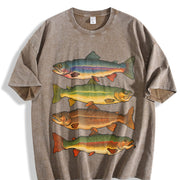Trout fishing enthusiast fish lover and Batik vintage washed oversized T-shirt in Brown