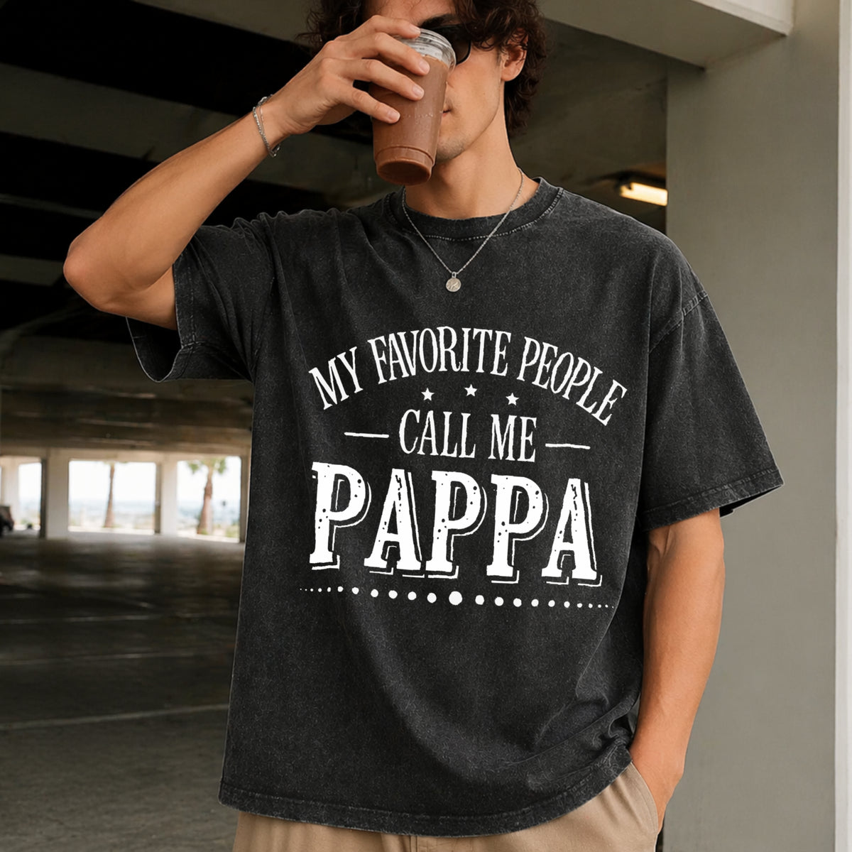 Custom My Favorite People Call Me Papa Vintage Washed T-Shirt in Black