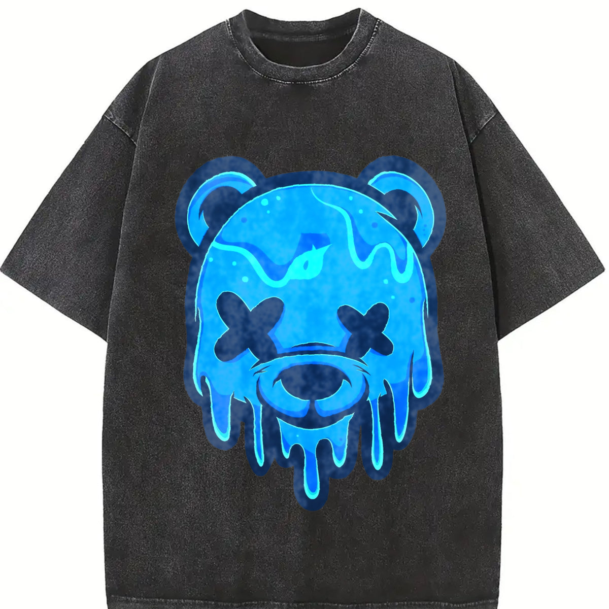 Drippy Blue Bear Two Piece Set Vintage Washed T-Shirt in Black