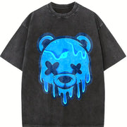 Drippy Blue Bear Two Piece Set Vintage Washed T-Shirt in Black