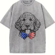 Patriotic Puppy Love Vintage Washed T-Shirt in Gray