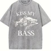 Kiss My Bass 90s Tattoo Vintage Washed T-Shirt in Gray