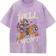 The Hell I Won't Cowgirl Tiger vintage washed oversized T-shirt in Purple