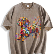 Floral Dachshund Vintage Washed T-Shirt in Brown