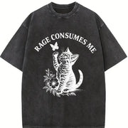 Rage Consumes Me Cat Vintage Washed T-Shirt in Black