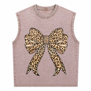 Coquette Bow Leopard for Girly Vintage Washed Tank Top in Brown