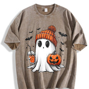 Halloween Ghost Cute Ghost Vintage Washed T-Shirt in Brown