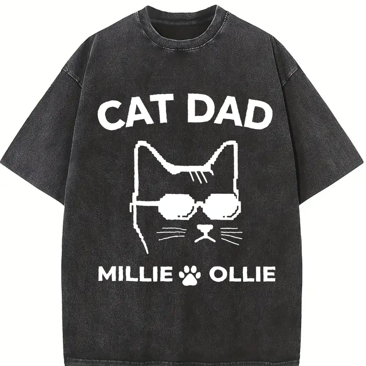 Custom Cat Dad for Cat Dad Vintage Washed T-Shirt in Black