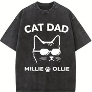 Custom Cat Dad for Cat Dad Vintage Washed T-Shirt in Black