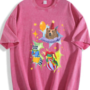 Party Zoo Quilted Brand Vintage Washed T-Shirt in Red