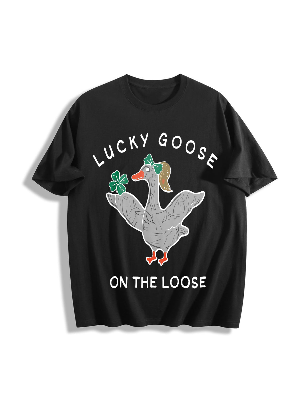 Silly Goose Lucky St Patricks Day Cotton T-Shirt in Black