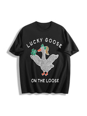 Silly Goose Lucky St Patricks Day Cotton T-Shirt in Black