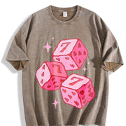 Pink Lucky 7 Dice Vintage Washed T-Shirt in Brown