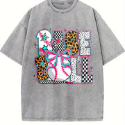 Baseball Coquette Preppy Baseball Vintage Washed T-Shirt in Gray