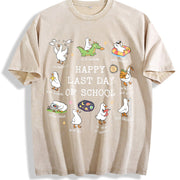 Last Day of School Goose Teacher Happy Last Day of School Vintage Washed T-Shirt in Beige