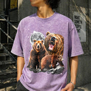 Bears and Moon Vintage Washed T-Shirt in Purple