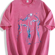 Two Cats Playing Galaxy Vintage Washed T-Shirt in Red