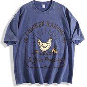 Chicken Raising & Jesus Praising Farm Life vintage washed oversized T-shirt in Blue
