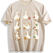 Cute Goose Crocheting Vintage Washed T-Shirt in Beige