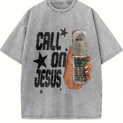 Faith Inspired with Call on Jesus Soft for Daily Wear and vintage washed oversized T-shirt in Gray