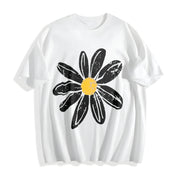 Daisy Retro Floral Cotton T-Shirt in White