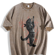 Cowboy Cat Neo-tribal Vintage Washed T-Shirt in Brown