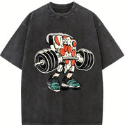Pizza Weightlifting Vintage Washed T-Shirt in Black