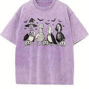 Retro Popular Goose Halloween Vintage Washed T-Shirt in Purple