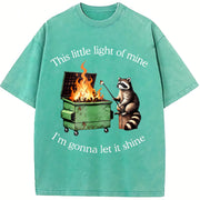 This Little light of mine I'm gonna let it shine Raccoon vintage washed oversized T-shirt in Blue