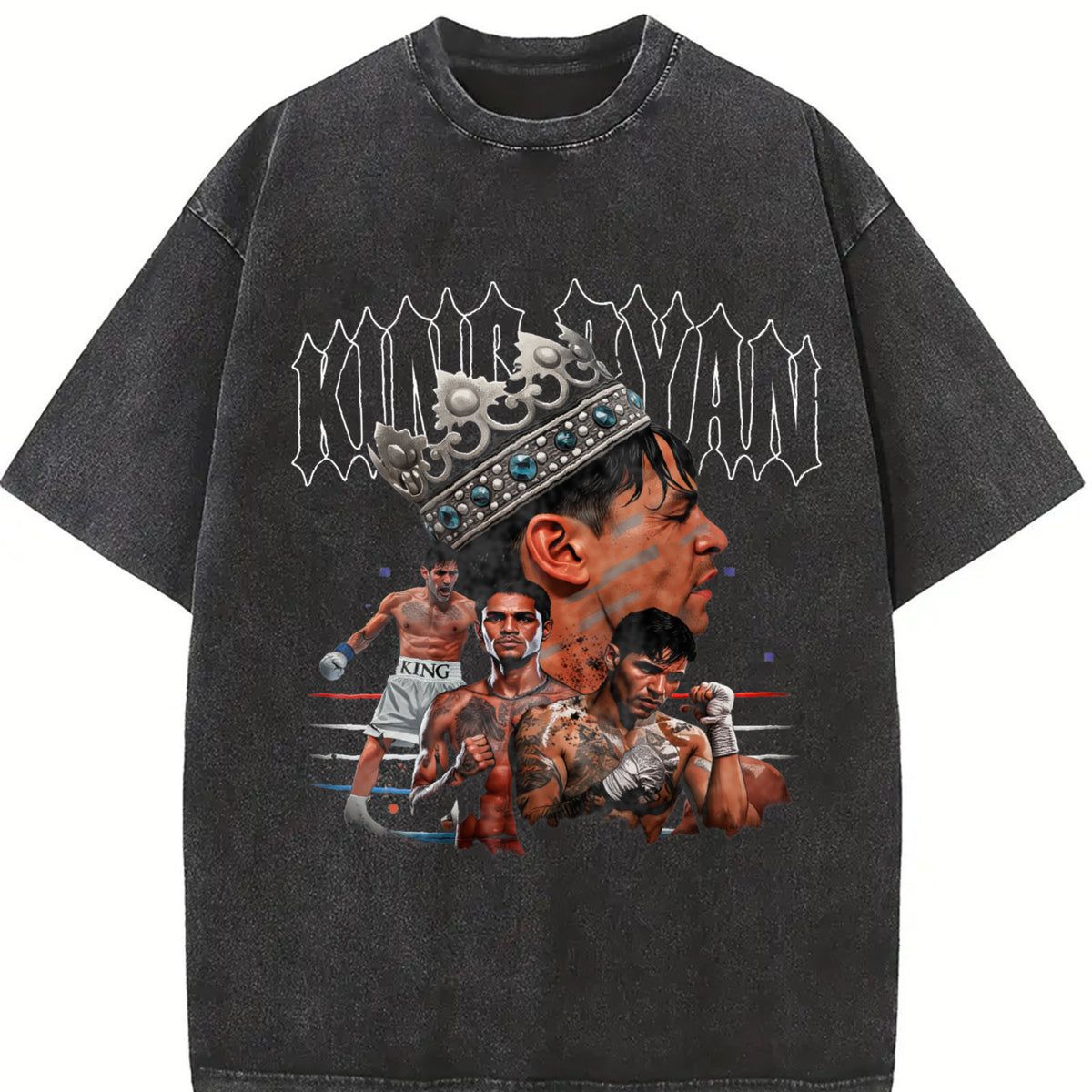 King Ryan Mexican Boxer World Champion Custom vintage washed oversized T-shirt in Black