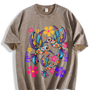 Short-sleeve with a Mexican and Bohemian Vintage Washed T-Shirt in Brown