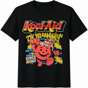 1-piece Set S Hip-hop with Ko Ol-aid Cartoon Cotton T-Shirt in Black