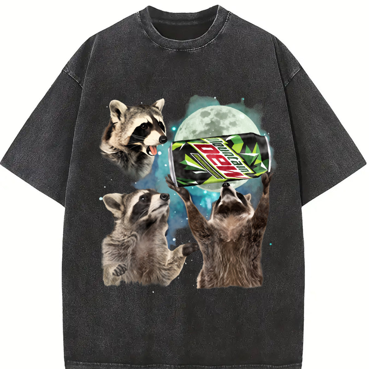 Three Raccoons Mountain Dew vintage washed oversized T-shirt in Black