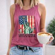 Land of the Free Because of the Brave Women's Color Cotton Tank Top in Red