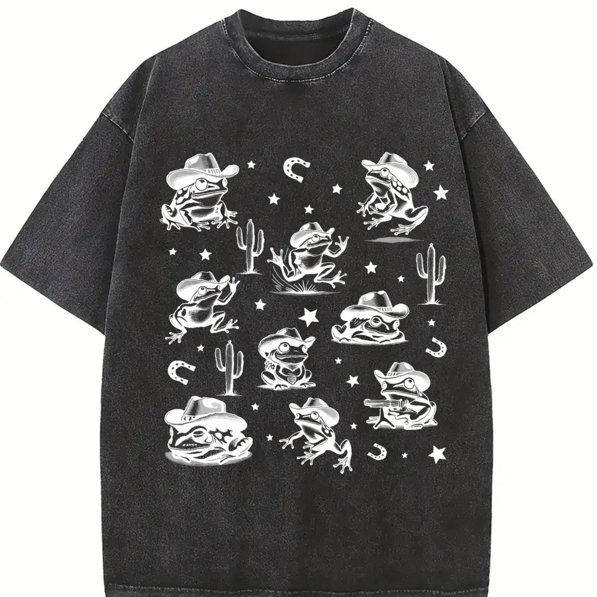 Cowboy Frogs Western Cowboy Vintage Washed T-Shirt in Black