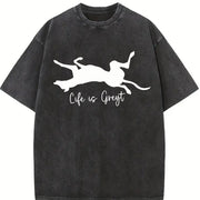Life Is Greyt Greyhound Lover Vintage Washed T-Shirt in Black