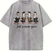 Preppy Graduation Goose Vintage Washed T-Shirt in Gray