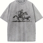 Cowboy Roping Western Retro Western Country Western Rodeo Vintage Washed T-Shirt in Gray