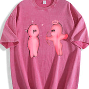 Directional Printing Energetic Vintage Washed T-Shirt in Red