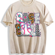 Baseball Coquette Preppy Baseball Vintage Washed T-Shirt in Beige