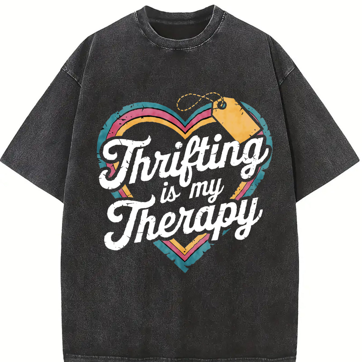 Thrifting Is My Therapy Vintage Washed T-Shirt in Black